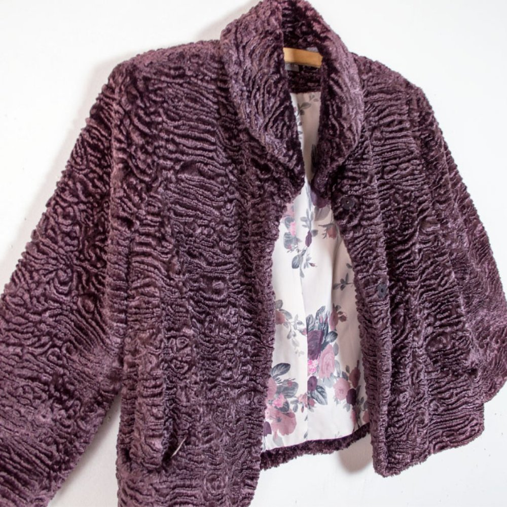 Kate Hill Dark Purple Fuzzy Texture Short Coat 10 - Picture 2 of 8
